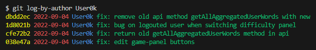 This logs commits by the author